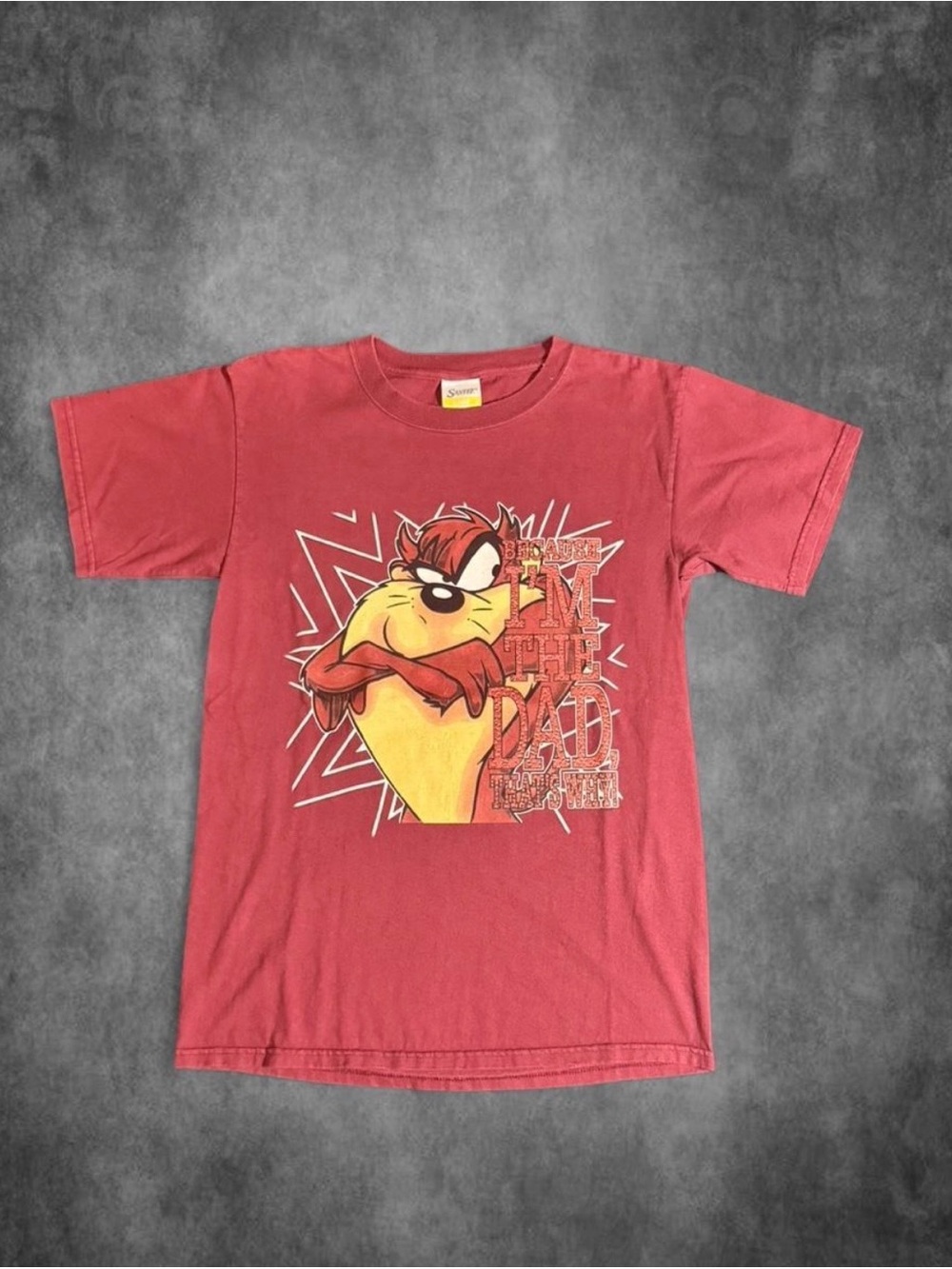 Looney Tunes red Taz tee
“Because I’m the dad, that’s why!”